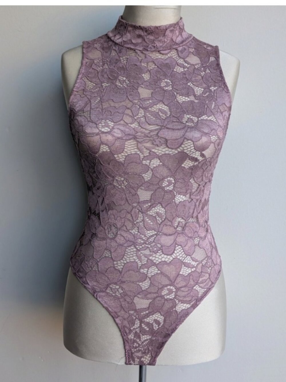 Zara High Neck Purple Lace Sleeveless Bodysuit